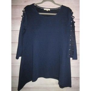 Retrelogy Womens Top Large Blue Open Long Sleeve Knit Blouse Shirt Shark Bite